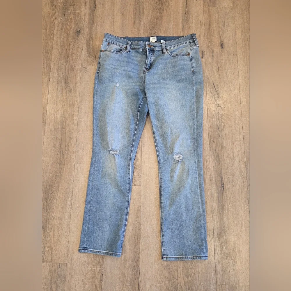 J Crew Jeans Womens Sz 30 Light Wash Distressed Straight Leg Denim Pants Stretch